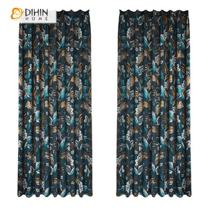 DIHINHOME Home Textile Pastoral Curtain DIHIN HOME Vintage Fallen Leaves Printed,Blackout Grommet Window Curtain for Living Room ,52x63-inch,1 Panel