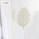 DIHINHOME Home Textile Pastoral Curtain DIHIN HOME White Leaves Embroiderded ,Cotton Linen ,Blackout Grommet Window Curtain for Living Room ,52x63-inch,1 Panel