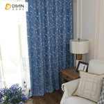 DIHINHOME Home Textile Pastoral Curtain DIHIN HOME White Leaves Embroidered Blue Curtain,Blackout Grommet Window Curtain for Living Room ,52x63-inch,1 Panel