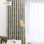 DIHINHOME Home Textile Pastoral Curtain DIHIN HOME Yellow Flowers Blue Background Printed，Blackout Grommet Window Curtain for Living Room ,52x63-inch,1 Panel