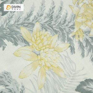 DIHINHOME Home Textile Pastoral Curtain DIHIN HOME Yellow Flowers Grey leaves Printed，Blackout Grommet Window Curtain for Living Room ,52x63-inch,1 Panel