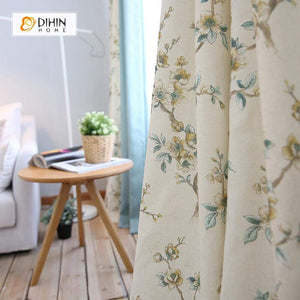 DIHINHOME Home Textile Pastoral Curtain DIHIN HOME Yellow Flowers Printed，Blackout Grommet Window Curtain for Living Room ,52x63-inch,1 Panel