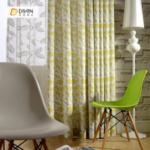 DIHINHOME Home Textile Pastoral Curtain DIHIN HOME Yellow Tree Printed ,Cotton Linen ,Blackout Grommet Window Curtain for Living Room ,52x63-inch,1 Panel