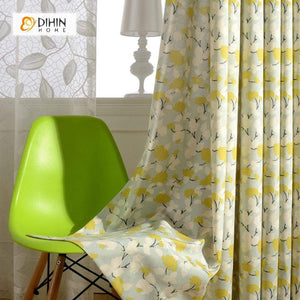 DIHINHOME Home Textile Pastoral Curtain DIHIN HOME Yellow Tree Printed ,Cotton Linen ,Blackout Grommet Window Curtain for Living Room ,52x63-inch,1 Panel