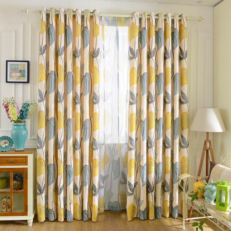 DIHINHOME Home Textile Pastoral Curtain Garden Jacquard Leaf Pattern Blackout Curtains Window Drapes For Living Room