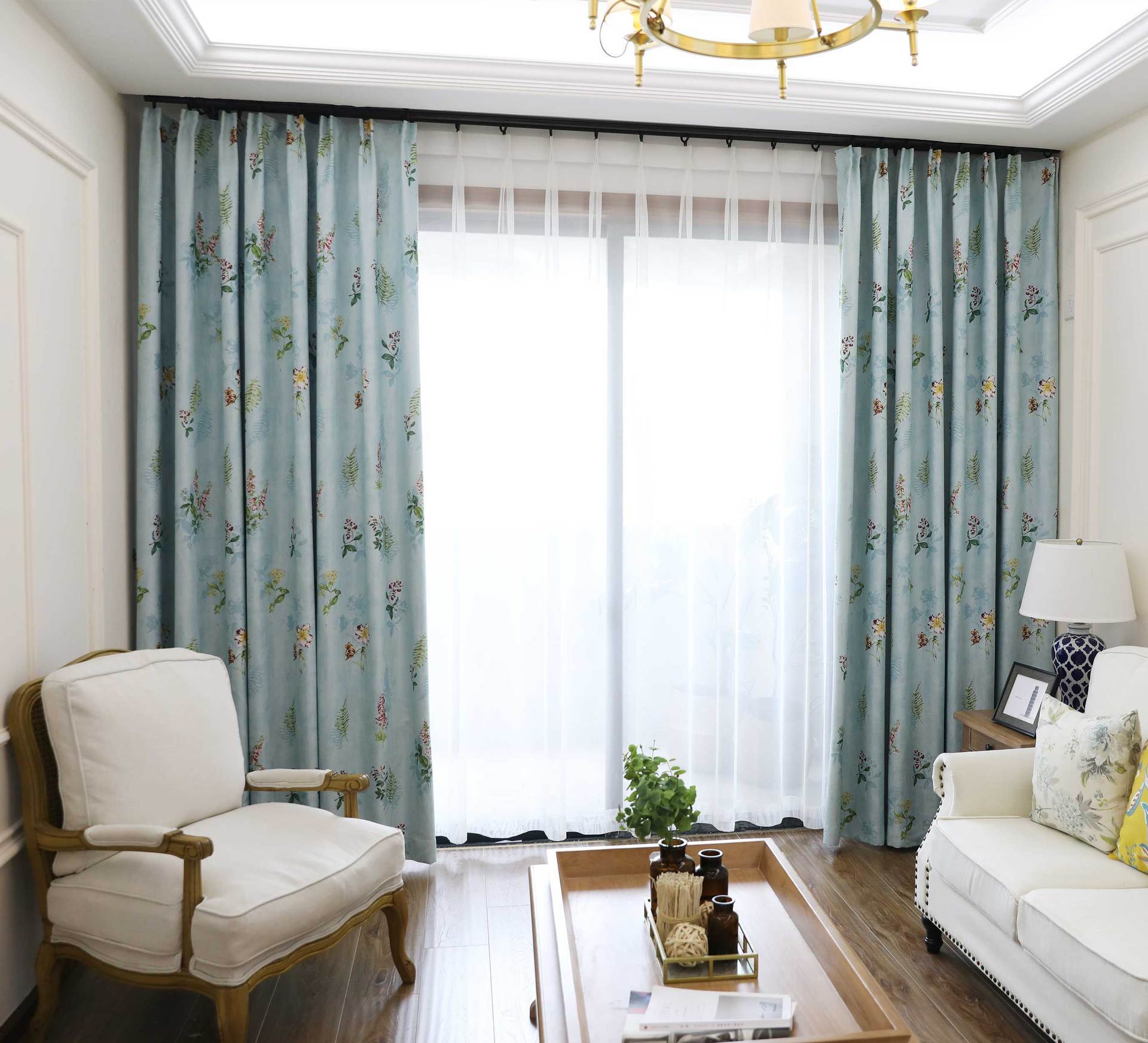 DIHINHOME Home Textile Pastoral Curtain Garden Printing Flower Blackout Curtains Window Drapes For Living Room