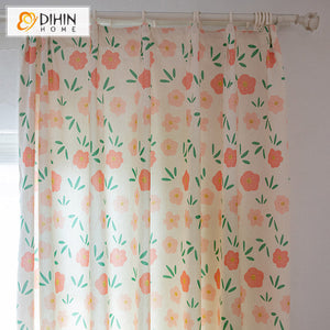 DIHINHOME Home Textile Pastoral Curtains DIHIN HOME Garden Lovely Flowers Cotton Linen Printed,Blackout Grommet Window Curtain for Living Room ,52x63-inch,1 Panel