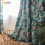 DIHINHOME Home Textile Pastoral Curtains DIHIN HOME Garden Retro Green Leaves Cotton Linen Printed,Blackout Grommet Window Curtain for Living Room ,52x63-inch,1 Panel