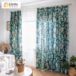 DIHINHOME Home Textile Pastoral Curtains DIHIN HOME Garden Retro Green Leaves Cotton Linen Printed,Blackout Grommet Window Curtain for Living Room ,52x63-inch,1 Panel