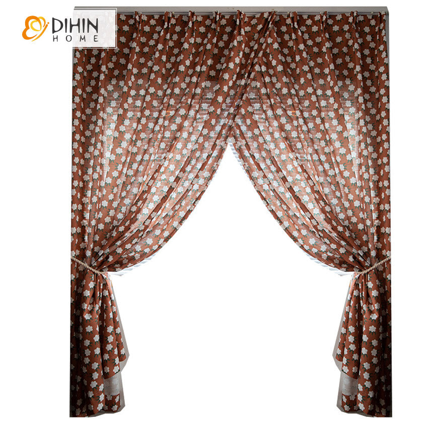 DIHINHOME Home Textile Pastoral Curtains DIHIN HOME Pastoral American Cotton Linen Floral Printed,Blackout Grommet Window Curtain for Living Room ,52x63-inch,1 Panel