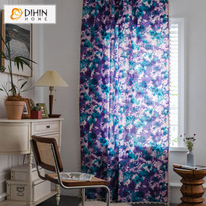 DIHINHOME Home Textile Pastoral Curtains DIHIN HOME Pastoral Ink Rendering Purple Flowers Printed,Blackout Grommet Window Curtain for Living Room ,52x63-inch,1 Panel