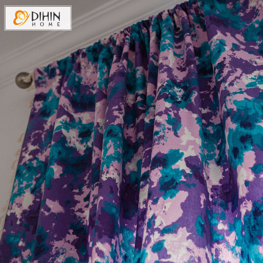 DIHINHOME Home Textile Pastoral Curtains DIHIN HOME Pastoral Ink Rendering Purple Flowers Printed,Blackout Grommet Window Curtain for Living Room ,52x63-inch,1 Panel