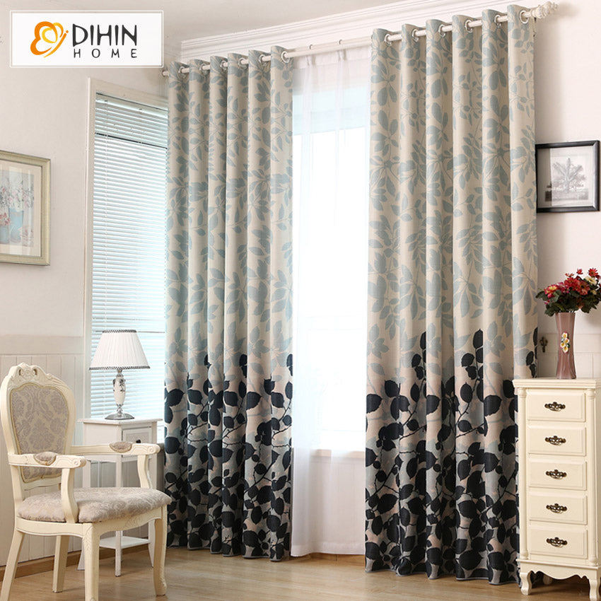 DIHINHOME Home Textile Pastoral Curtains DIHIN HOME Pastoral Leaves Printed,Blackout Grommet Window Curtain for Living Room ,52x63-inch,1 Panel