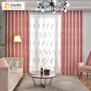 DIHINHOME Home Textile Pastoral Curtains DIHIN HOME Pastoral Pink Color Feather Printed,Blackout Grommet Window Curtain for Living Room ,52x63-inch,1 Panel