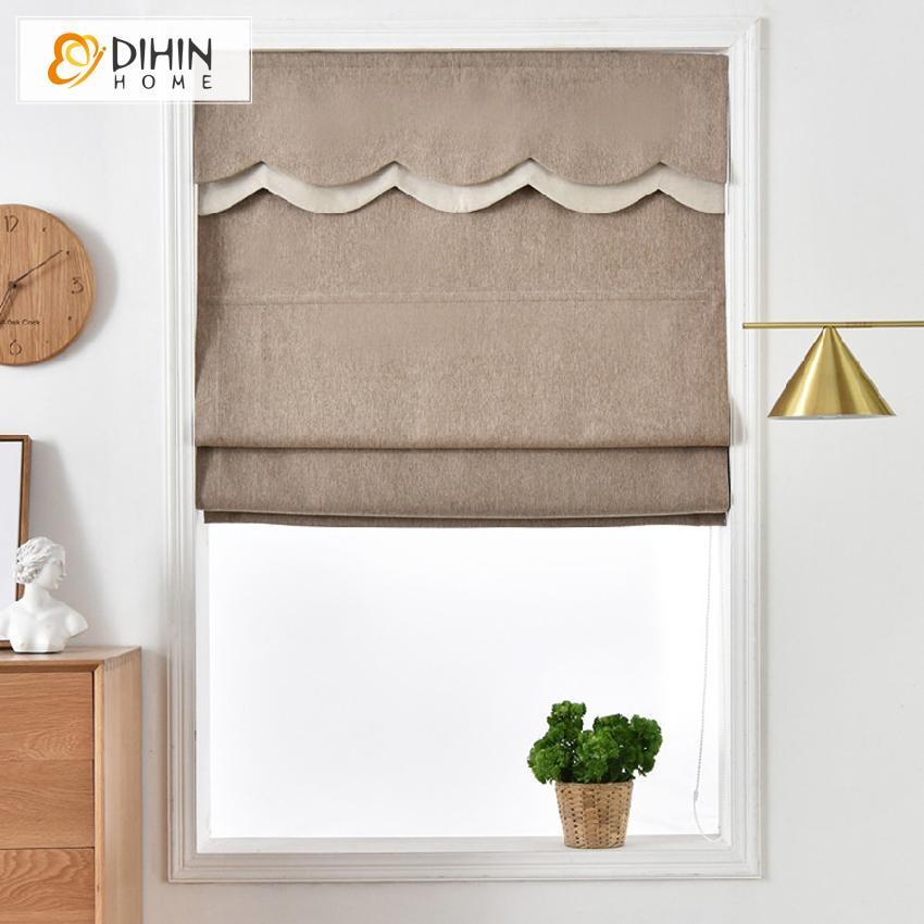 DIHINHOME Home Textile Roman Blind DIHIN HOME Beige Printed Roman Shades Wavy Valance,Easy Install Washable Curtains ,Customized Window Curtain Drape, 24"W X 64"