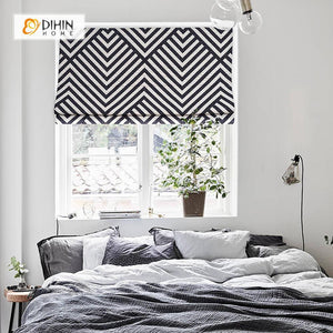 DIHINHOME Home Textile Roman Blind DIHIN HOME Black and  White Lines Printed Roman Shades ,Easy Install Washable Curtains ,Customized Window Curtain Drape, 24"W X 64"H