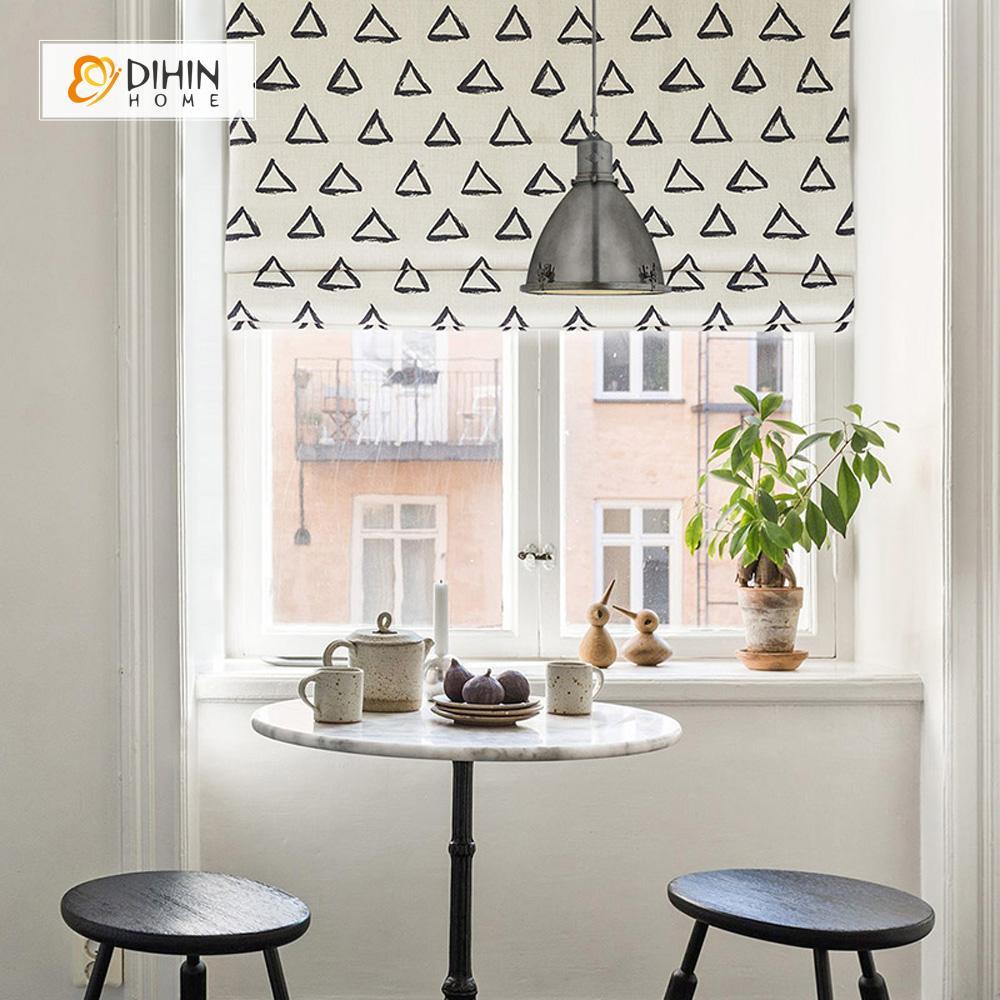 DIHINHOME Home Textile Roman Blind DIHIN HOME Black Empty Triangle Printed Roman Shades ,Easy Install Washable Curtains ,Customized Window Curtain Drape, 24"W X 64"H