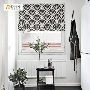 DIHINHOME Home Textile Roman Blind DIHIN HOME Black Leaves Printed Roman Shades ,Easy Install Washable Curtains ,Customized Window Curtain Drape, 24"W X 64"H