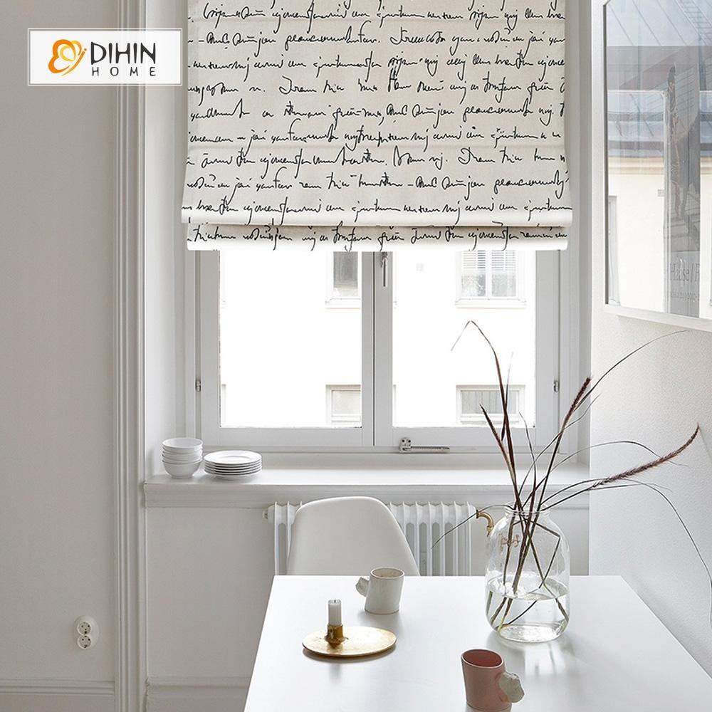 DIHINHOME Home Textile Roman Blind DIHIN HOME Black Words Printed Roman Shades ,Easy Install Washable Curtains ,Customized Window Curtain Drape, 24"W X 64"H