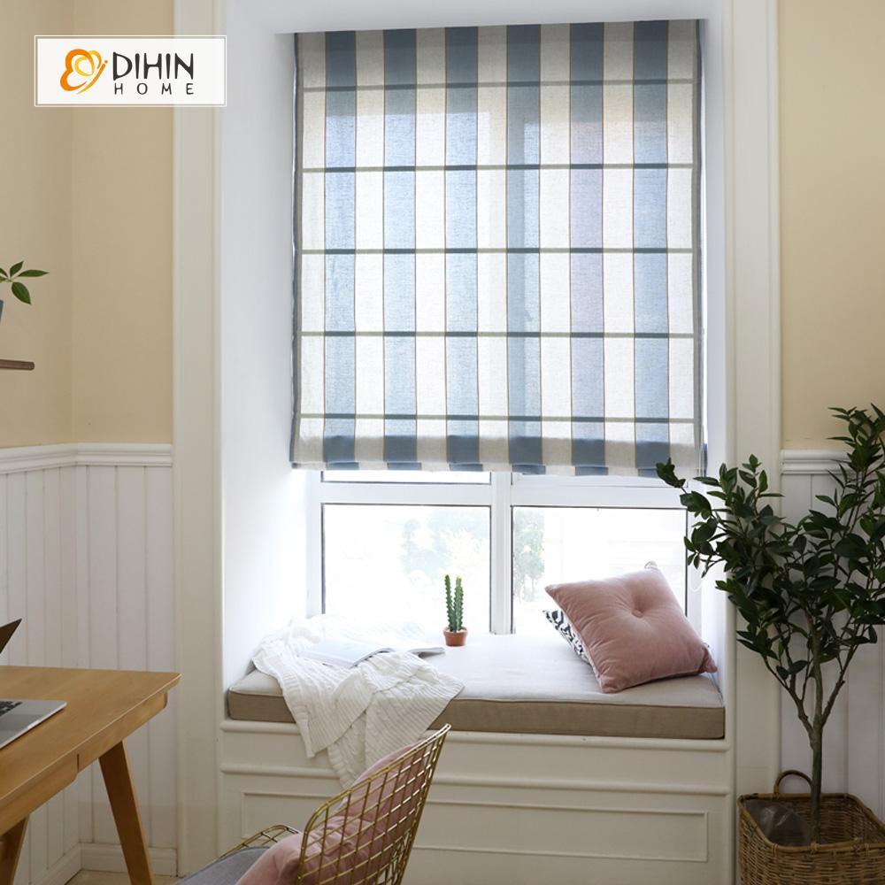 DIHINHOME Home Textile Roman Blind DIHIN HOME Blue and White Stripes Printed Roman Shades ,Easy Install Washable Curtains ,Customized Window Curtain Drape, 24"W X 64"H