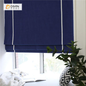 DIHINHOME Home Textile Roman Blind DIHIN HOME Blue Printed Roman Shades ,Easy Install Washable Curtains ,Customized Window Curtain Drape, 24"W X 64"H