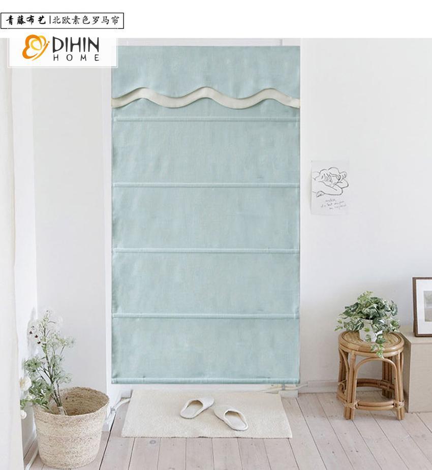DIHINHOME Home Textile Roman Blind DIHIN HOME Blue Printed Roman Shades Wavy Valance,Easy Install Washable Curtains ,Customized Window Curtain Drape, 24"W X 64"