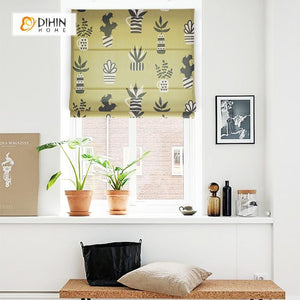 DIHINHOME Home Textile Roman Blind DIHIN HOME Bonsai Printed Roman Shades ,Easy Install Washable Curtains ,Customized Window Curtain Drape, 24"W X 64"H