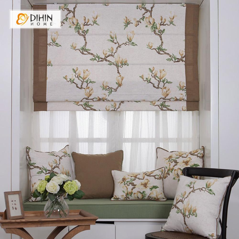 DIHINHOME Home Textile Roman Blind DIHIN HOME Branch and Flower Printed Roman Shades ,Easy Install Washable Curtains ,Customized Window Curtain Drape, 24"W X 64"H