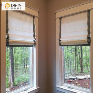 DIHINHOME Home Textile Roman Blind DIHIN HOME Brown Edge Printed Roman Shades ,Easy Install Washable Curtains ,Customized Window Curtain Drape, 24"W X 64"