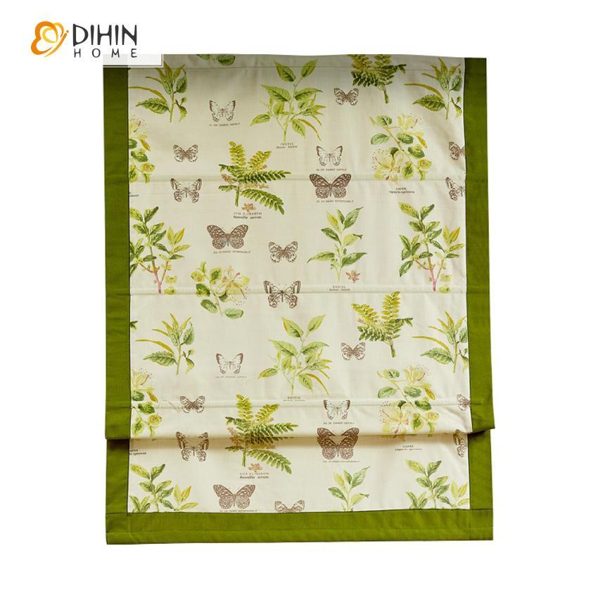 DIHINHOME Home Textile Roman Blind DIHIN HOME Butterfly and Plant Printed Roman Shades,Easy Install Washable Curtains ,Customized Window Curtain Drape, 24"W X 64"