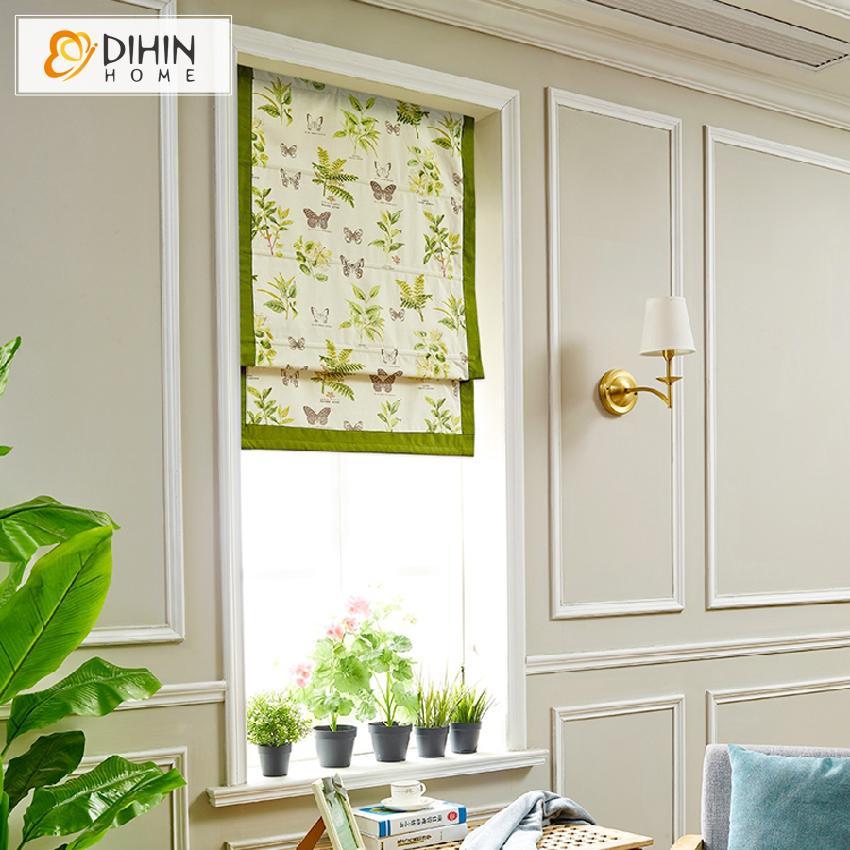 DIHINHOME Home Textile Roman Blind DIHIN HOME Butterfly and Plant Printed Roman Shades,Easy Install Washable Curtains ,Customized Window Curtain Drape, 24"W X 64"