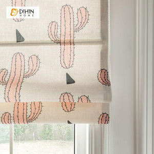 DIHINHOME Home Textile Roman Blind DIHIN HOME Cactus Printed Roman Shades ,Easy Install Washable Curtains ,Customized Window Curtain Drape, 24"W X 64"H