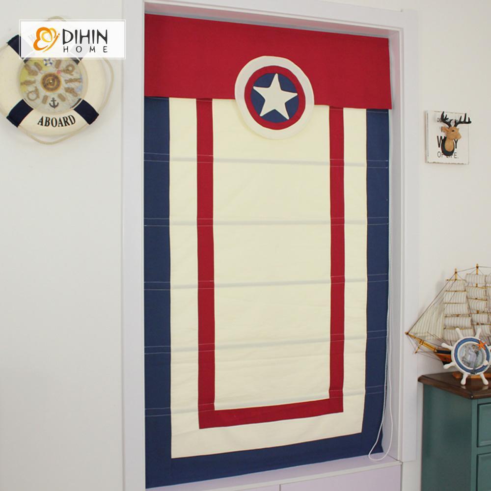 DIHINHOME Home Textile Roman Blind DIHIN HOME Captain America Color Printed Roman Shades ,Easy Install Washable Curtains ,Customized Window Curtain Drape, 24"W X 64"H