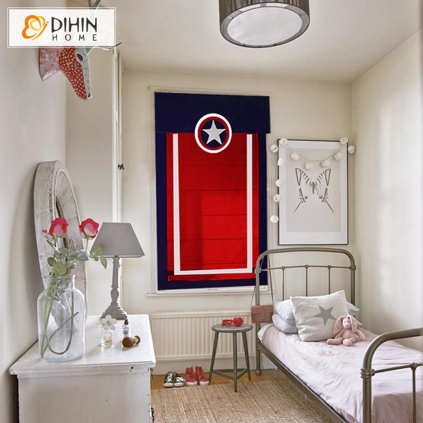 DIHINHOME Home Textile Roman Blind DIHIN HOME Captain America Printed Roman Shades ,Easy Install Washable Curtains ,Customized Window Curtain Drape, 39"W X 64"H