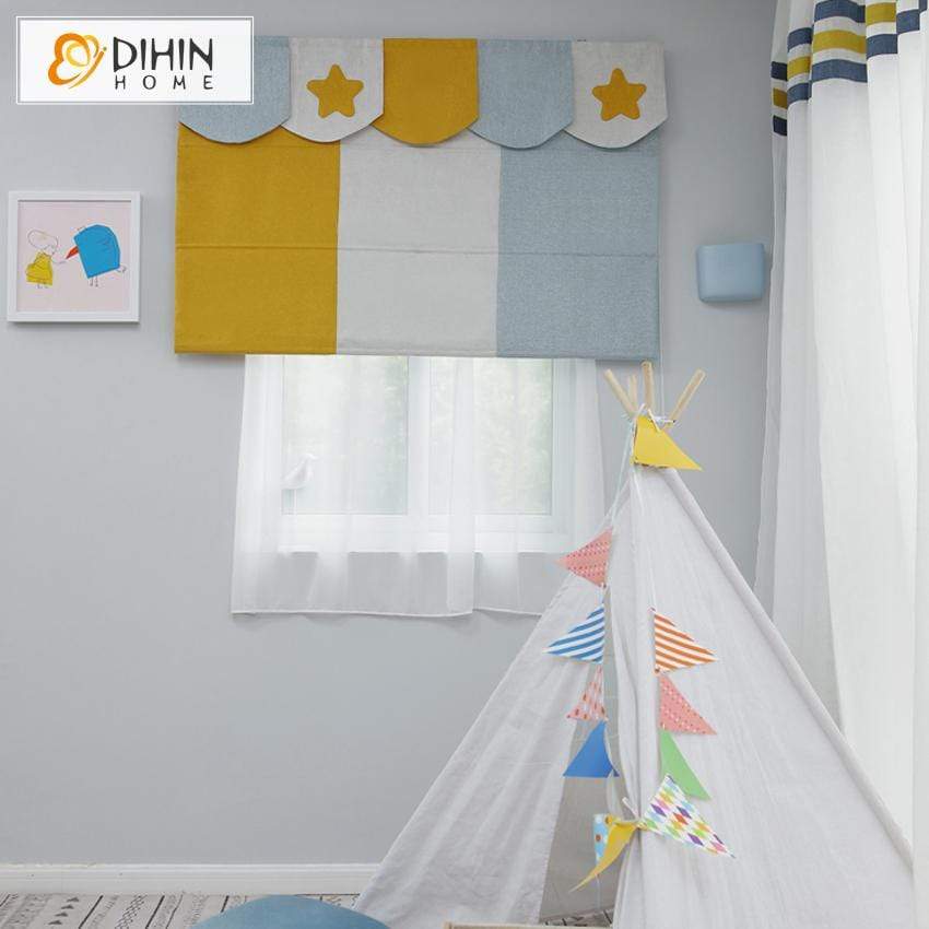 DIHINHOME Home Textile Roman Blind DIHIN HOME Cartoon 3 Colors Printed Roman Shades ,Easy Install Washable Curtains ,Customized Window Curtain Drape, 24"W X 64"H
