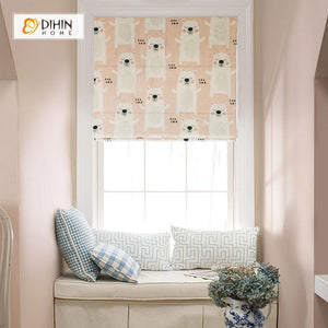DIHINHOME Home Textile Roman Blind DIHIN HOME Cartoon Cute Bears Printed Roman Shades ,Easy Install Washable Curtains ,Customized Window Curtain Drape, 24"W X 64"H
