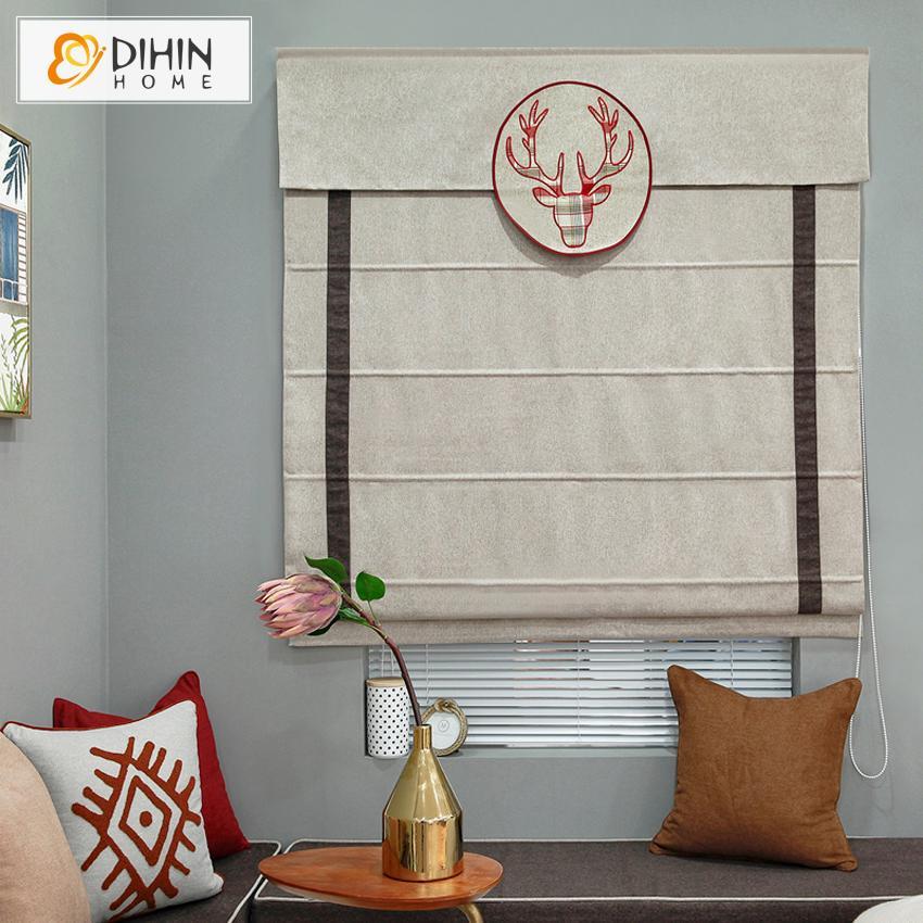 DIHINHOME Home Textile Roman Blind DIHIN HOME Cartoon Deer Printed Roman Shades ,Easy Install Washable Curtains ,Customized Window Curtain Drape, 24"W X 64"H