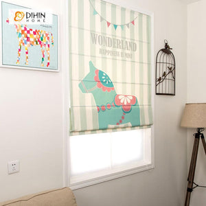 DIHINHOME Home Textile Roman Blind DIHIN HOME Cartoon Elephant Printed Roman Shades ,Easy Install Washable Curtains ,Customized Window Curtain Drape, 24"W X 64"H