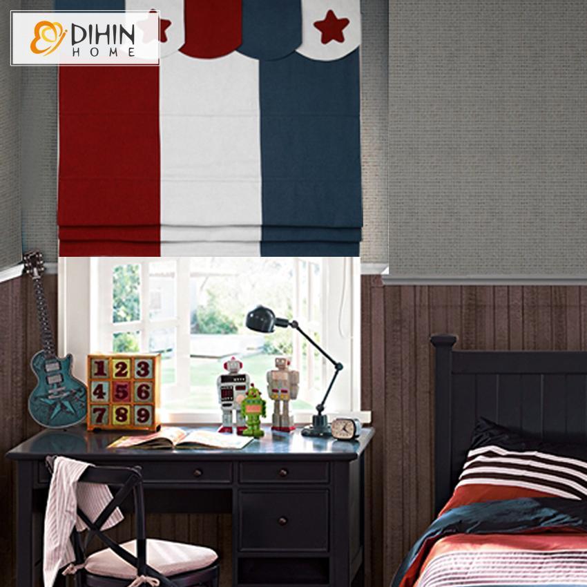 DIHINHOME Home Textile Roman Blind DIHIN HOME Cartoon Striped Printed Roman Shades ,Easy Install Washable Curtains ,Customized Window Curtain Drape, 24"W X 64"H