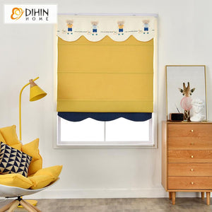 DIHINHOME Home Textile Roman Blind DIHIN HOME Cartoon Yellow Bear Printed Roman Shades ,Easy Install Washable Curtains ,Customized Window Curtain Drape, 24"W X 64"H