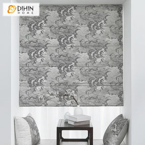 DIHINHOME Home Textile Roman Blind DIHIN HOME Chinese Classical Printed Roman Shades ,Easy Install Washable Curtains ,Customized Window Curtain Drape, 24"W X 64"H