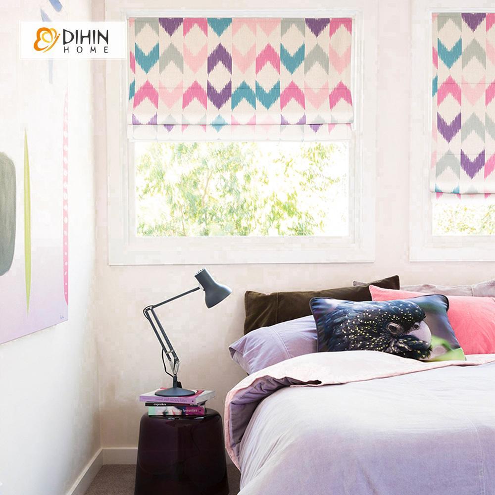 DIHINHOME Home Textile Roman Blind DIHIN HOME Colorful Arrow Printed Roman Shades ,Easy Install Washable Curtains ,Customized Window Curtain Drape, 24"W X 64"H