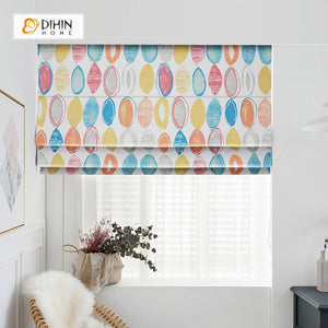DIHINHOME Home Textile Roman Blind DIHIN HOME Colorful Ellipse Printed Roman Shades ,Easy Install Washable Curtains ,Customized Window Curtain Drape, 24"W X 64"H