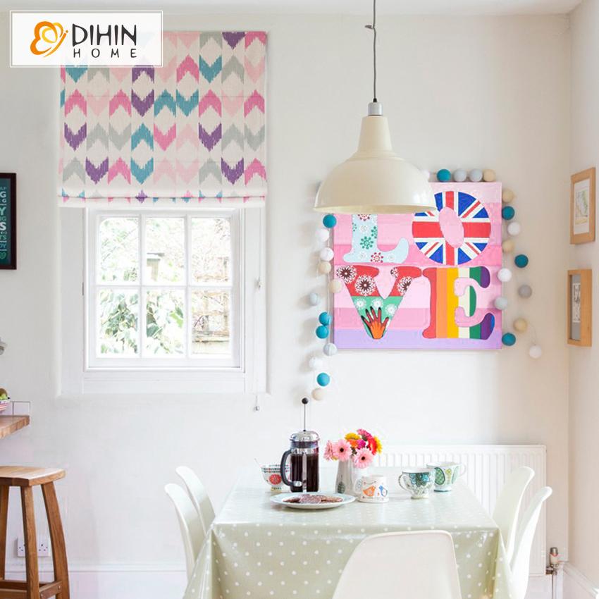 DIHIN HOME Colorful Geometric Printed Roman Shades ,Easy Install Washable Curtains ,Customized Window Curtain Drape, 24"W X 64"H