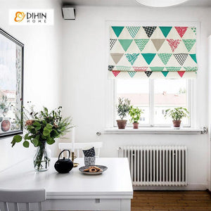 DIHINHOME Home Textile Roman Blind DIHIN HOME Colorful Triangle Printed Roman Shades ,Easy Install Washable Curtains ,Customized Window Curtain Drape, 24"W X 64"H