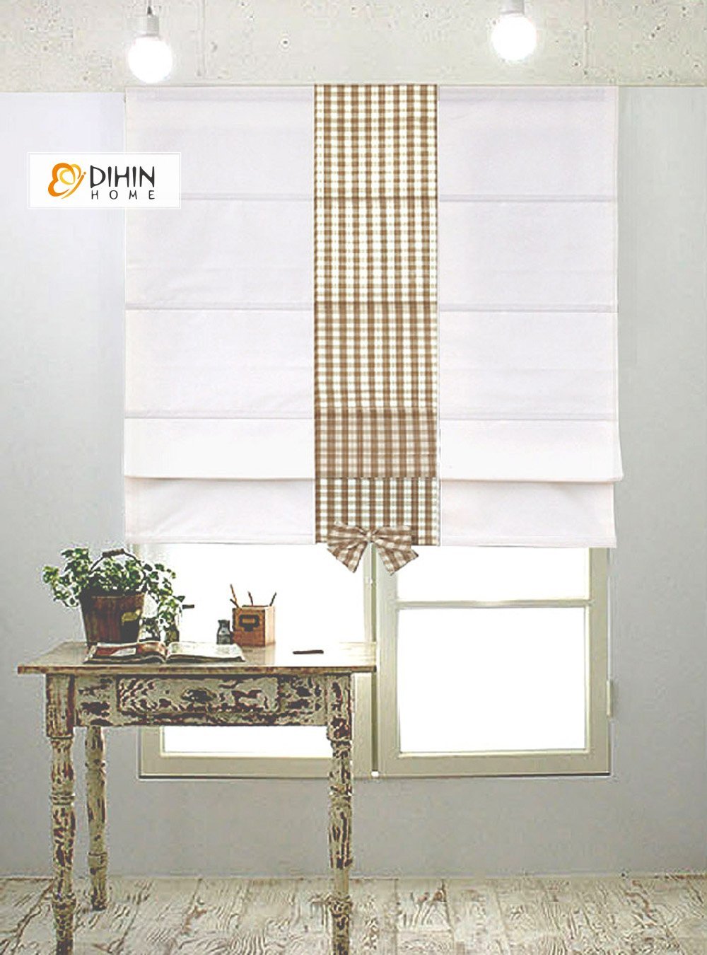 DIHINHOME Home Textile Roman Blind DIHIN HOME Cute Bow Printed Roman Shades ,Easy Install Washable Curtains ,Customized Window Curtain Drape, 24"W X 64"H
