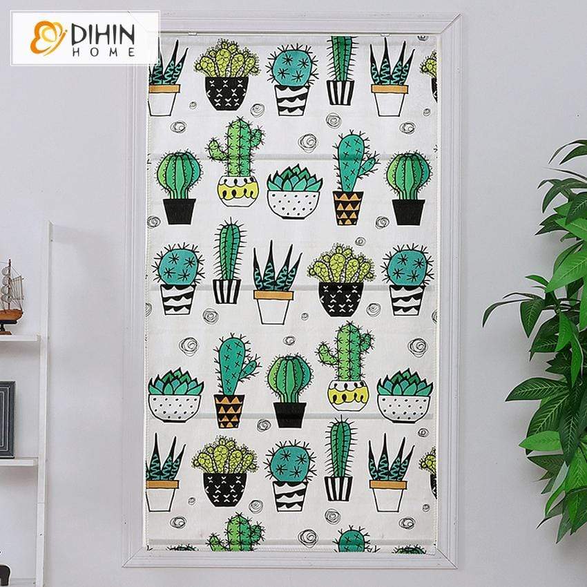 DIHINHOME Home Textile Roman Blind DIHIN HOME Cute Cactus Printed Roman Shades,Easy Install Washable Curtains ,Customized Window Curtain Drape, 24"W X 64"