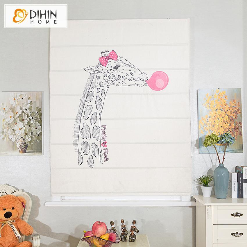 DIHINHOME Home Textile Roman Blind DIHIN HOME Cute Giraffe Printed Roman Shades,Easy Install Washable Curtains ,Customized Window Curtain Drape, 24"W X 64"