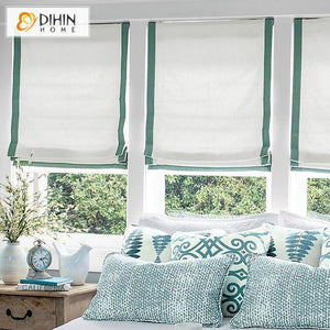 DIHINHOME Home Textile Roman Blind DIHIN HOME Dark Green Stripes Printed Roman Shades ,Easy Install Washable Curtains ,Customized Window Curtain Drape, 24"W X 64"H