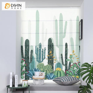 DIHINHOME Home Textile Roman Blind DIHIN HOME Desert Cactus Printed Roman Shades ,Easy Install Washable Curtains ,Customized Window Curtain Drape, 24"W X 64"H